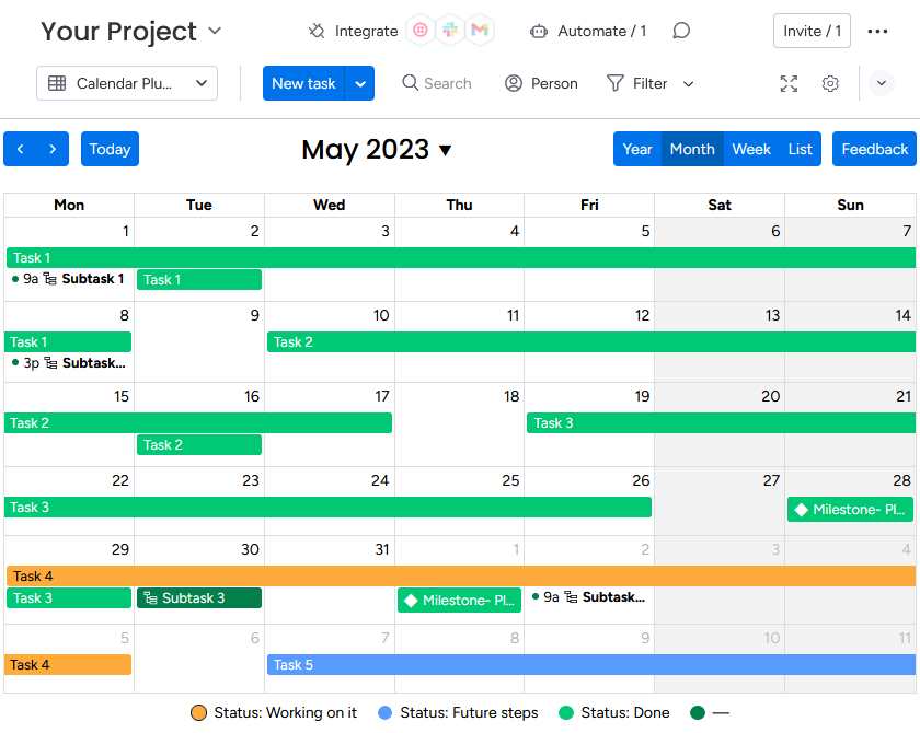 Screenshot showing Calendar Plus installed on a board (click to view full size)