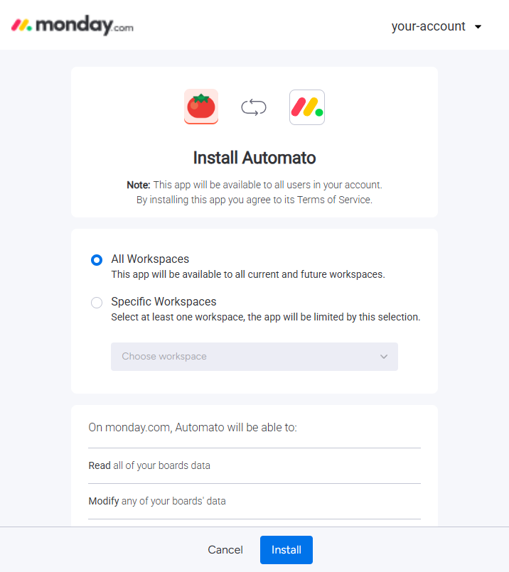 Screenshot showing the Automato installation page (click to view full size)
